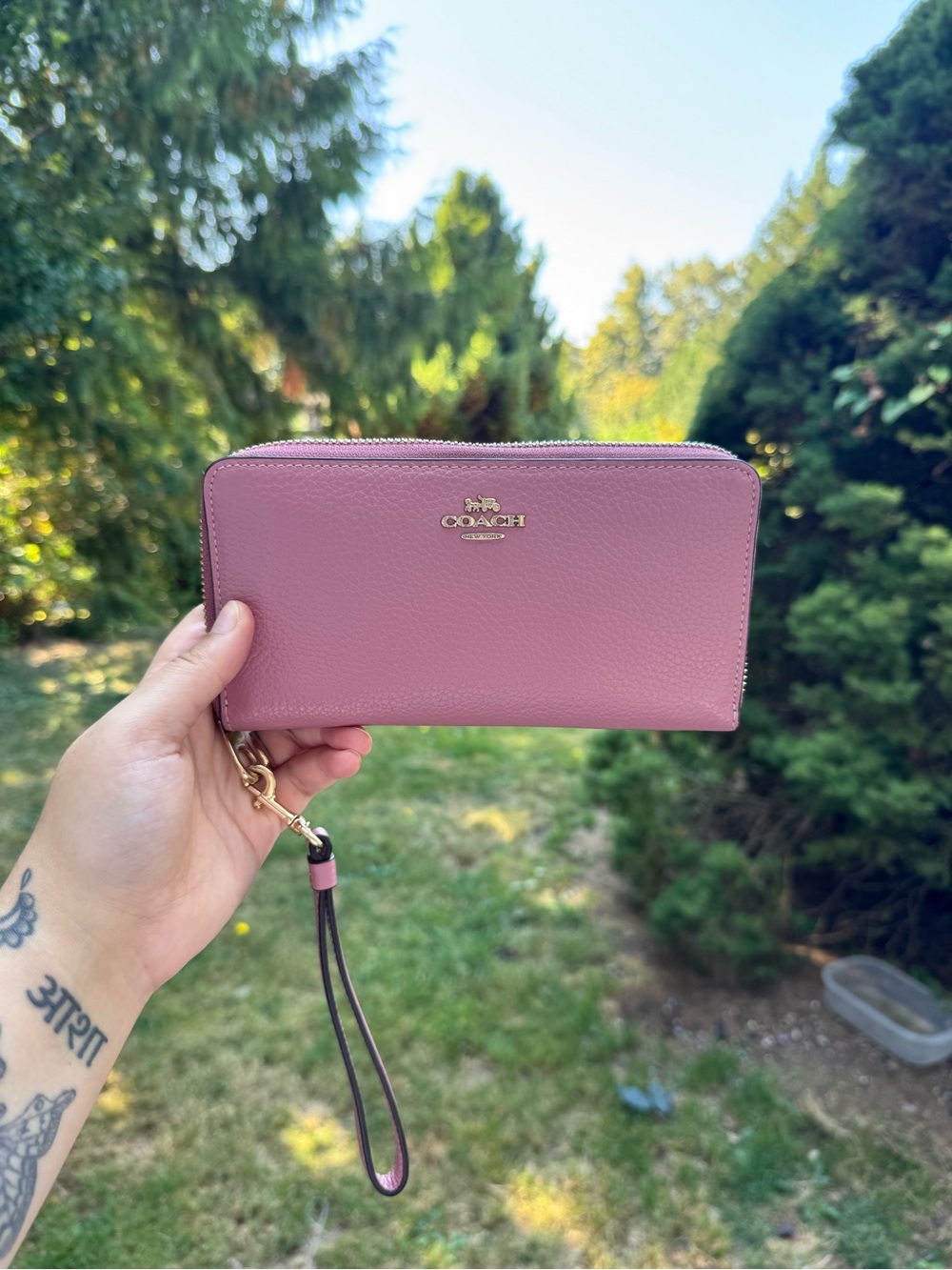 Coach Pebbled Leather Pink Zip-Around Wallet